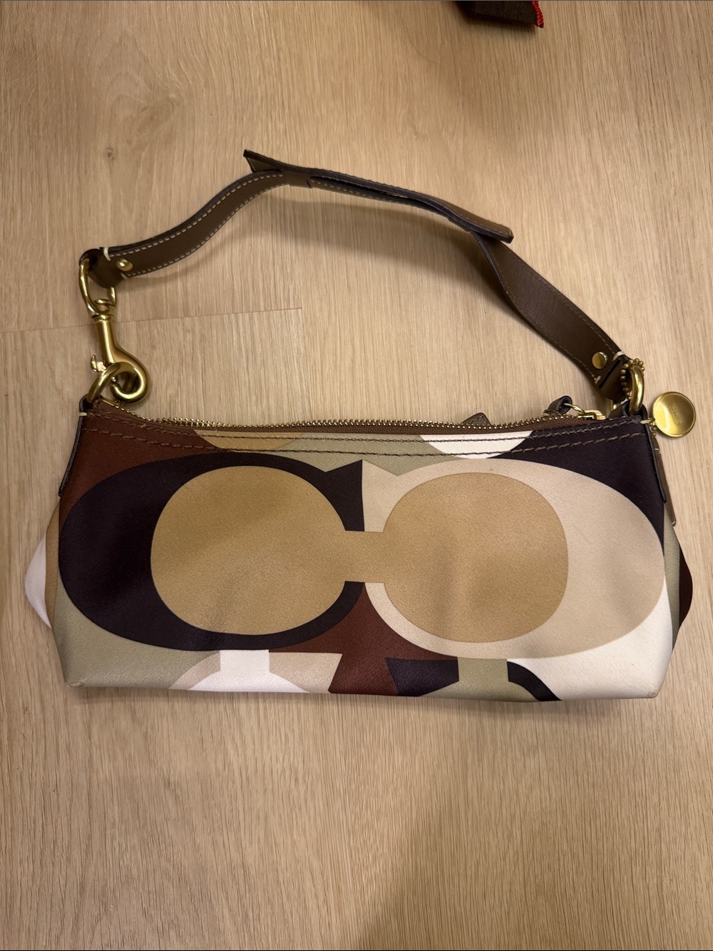 Coach Brown & Tan Signature Pattern Wristlet